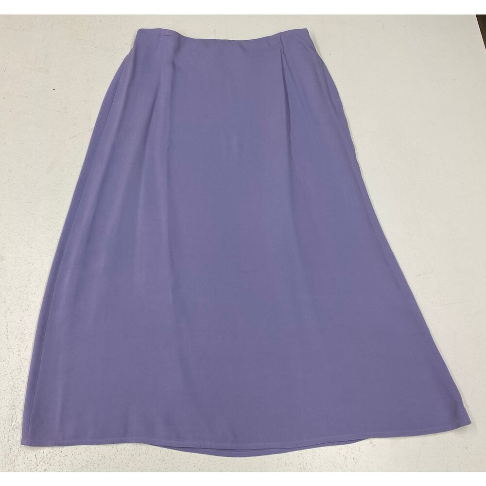 VTG Eileen Fisher 100% silk lavender 2-piece button jacket coat skirt set suit L - Picture 4 of 7